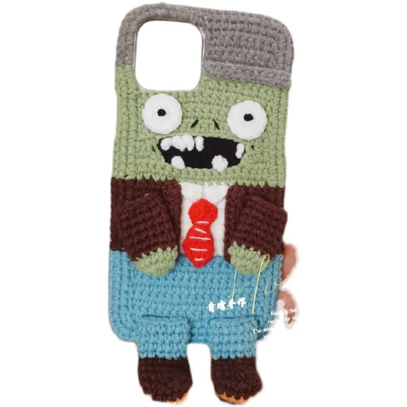 4034 Handmade Yarn Crochet Zombie Doll Phone Case Knitted Plush Protective Shell Full Wrap with iPhone Xiaomi Samsung Huawei