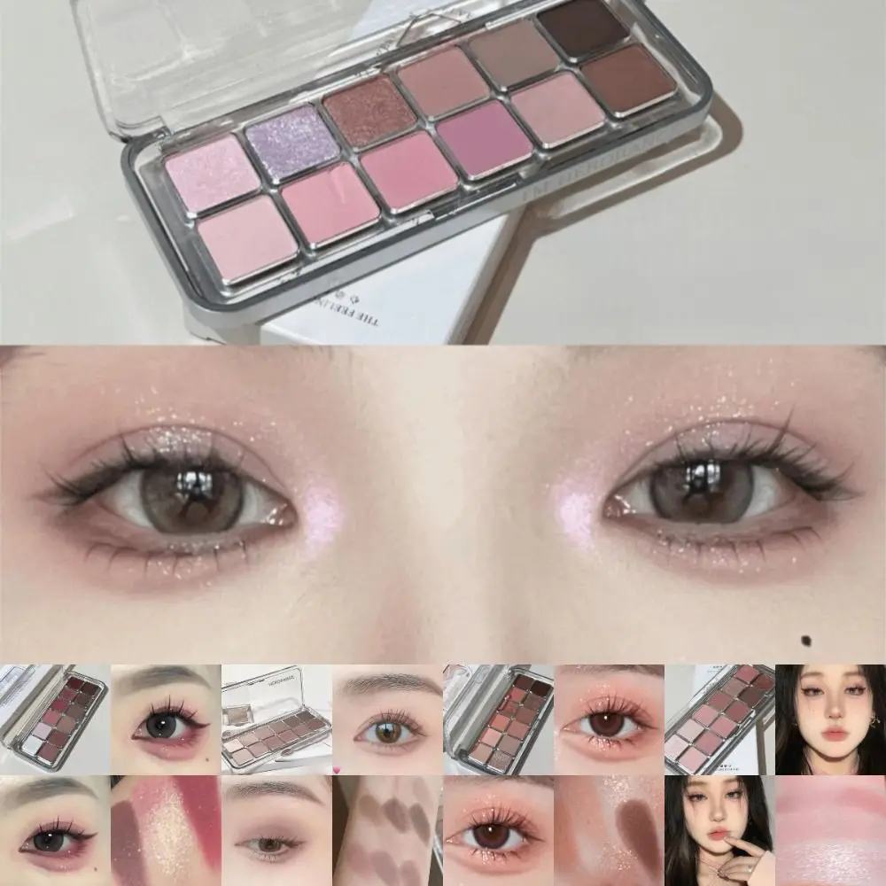 새로운 12색 핑크 아이섀도우 팔레트 매트 펄 아이 메이크업 팔레트 데일리 방수 컨투어링 팔레트 여성용 화장품