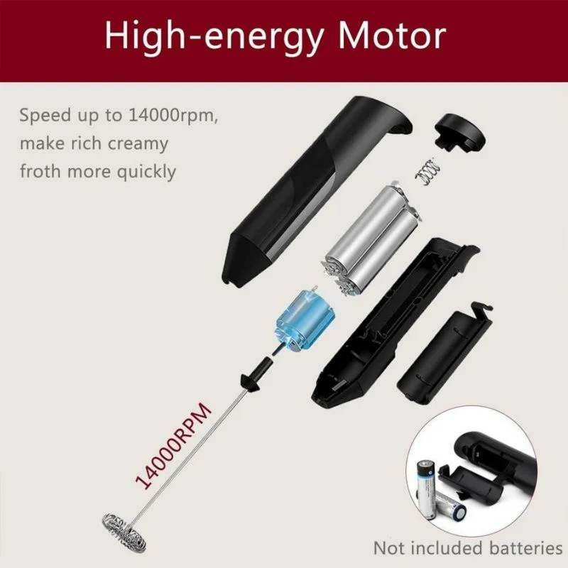 Efficient and Stylish Battery Powered Handheld Milk Frother with Stainless Steel Stand for Coffee and More - Convenient Drink Mi