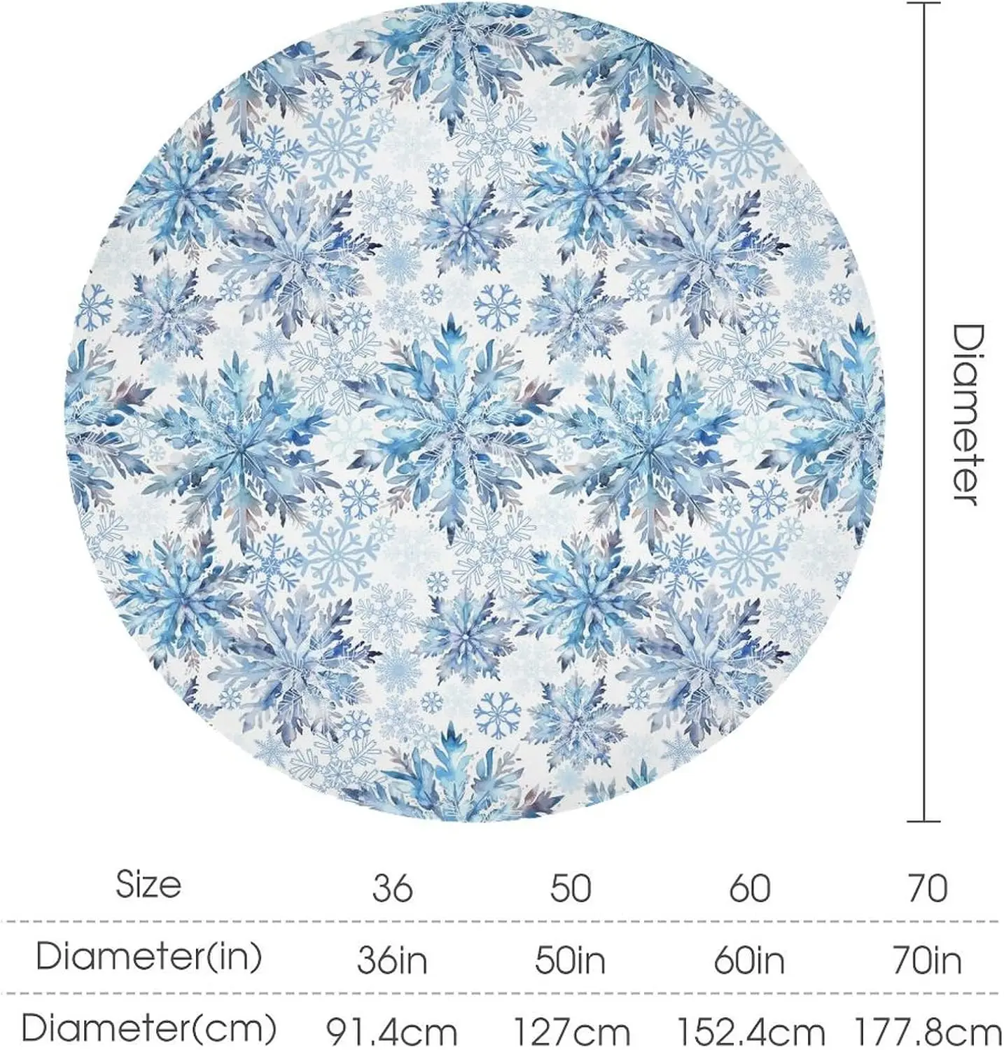 Christmas Snowflakes Tablecloth Round Winter Blue Snow Decorative Table Cloth Washable Wrinkle Stain-Resistant Polyester