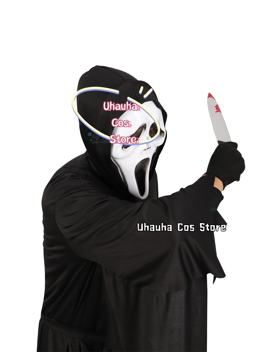 Disfraz de Scream GhostFace para niños, vestido elegante con máscara de calavera, vestido largo negro, fiesta de Halloween, película de terror, Carnaval, chico adulto