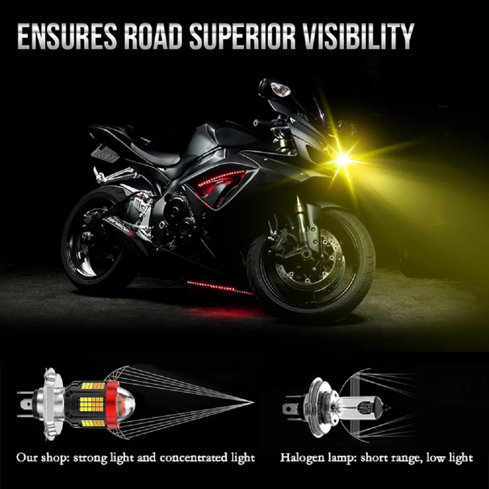 1PC H6 BA20D Motorcycle Front LED Spotlight H4 P15D Moto Lens Headlight White Yellow Lamp Bulb Motobike Scooter Fog Light 12V - Image 4