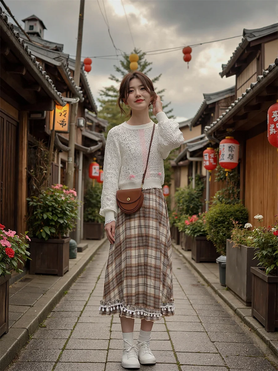 

Клетчатые юбки-миди, женские юбки с аппликацией, вышивкой и блестками, полые ушки, многослойные рюши, шикарные лоскутные современные элегантные роскошные защелки