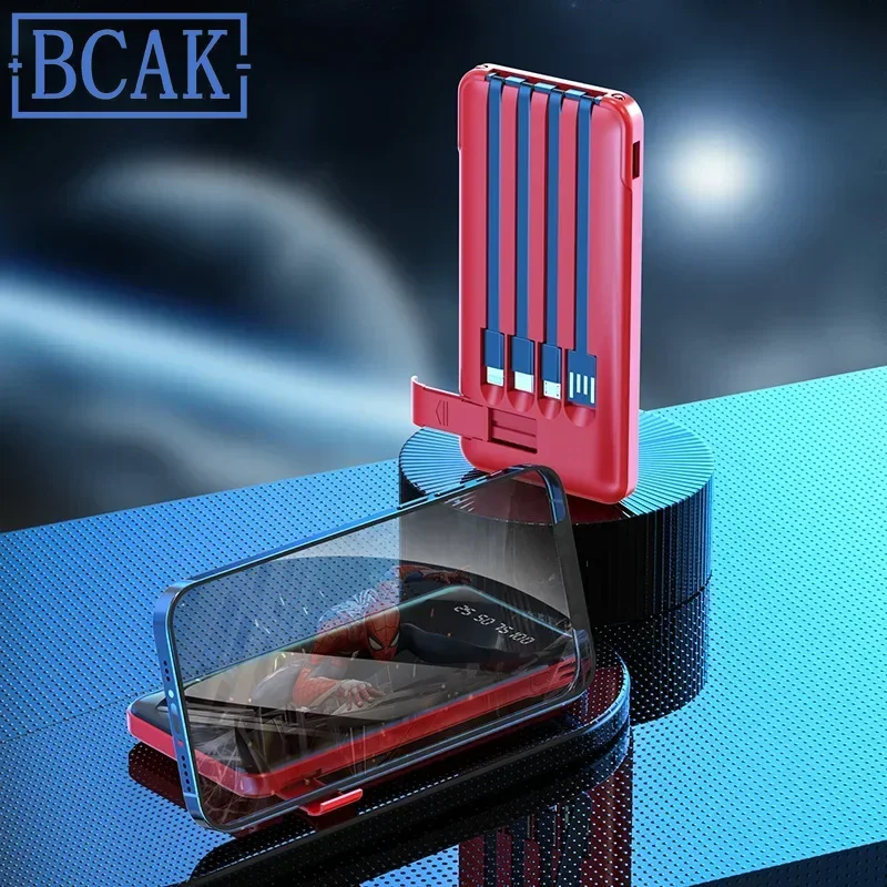 New Style BCAK Full Mirror, Large Capacity Self-contained Cable, Power Bank 20000mAh Self-contained Four-wire Bracket, Mobile Po