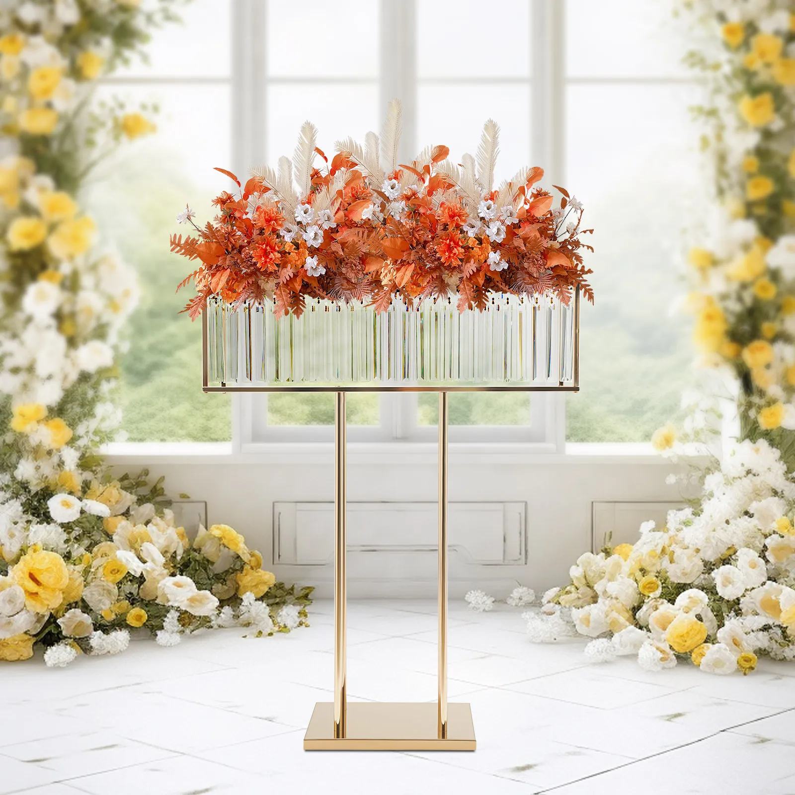 

27.56*35.43in Wedding Flower Stand Gold Countertop Wedding Crystal Flower Stand