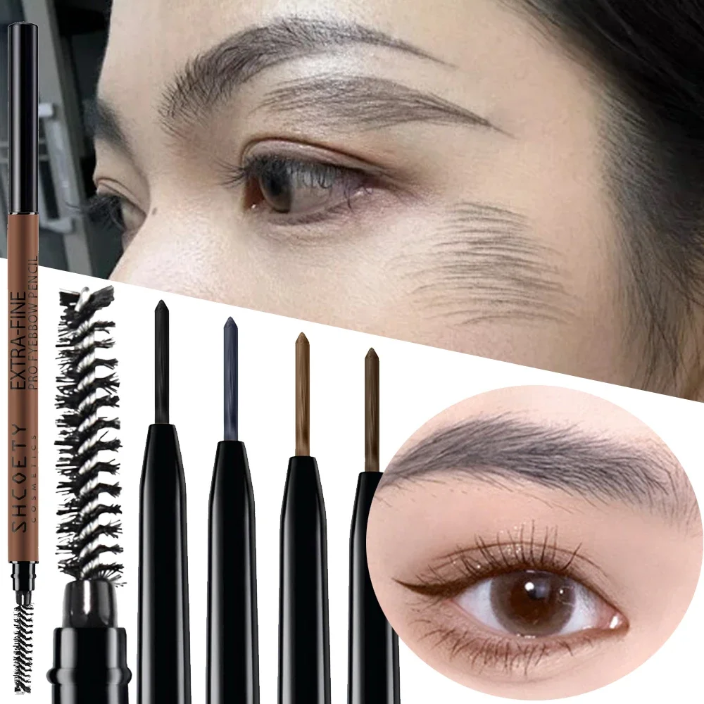 4 kleuren Ultrafijn Wenkbrauwpotlood Langdurige Make-Up Wenkbrauwen Tattoo Tint Pen Borstel tweekoppige Waterdichte Wenkbrauw cosmetische