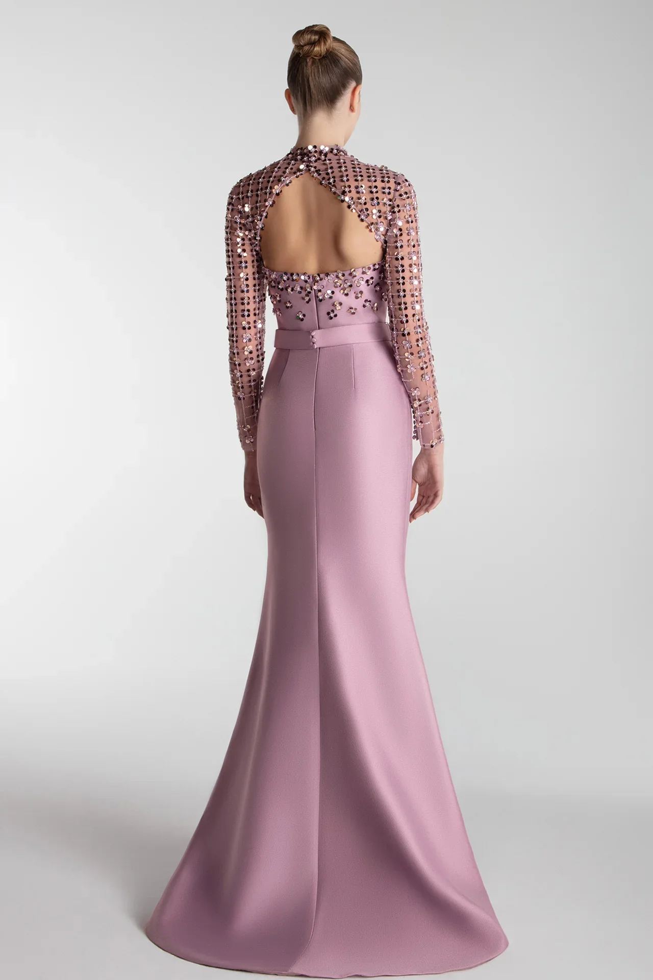 Luxuriöse Kristall-Abendkleider Maßgeschneiderte Damen Hochgeschlossene Langarm-Satin-Kleider Bodenlange Abendroben Partykleider