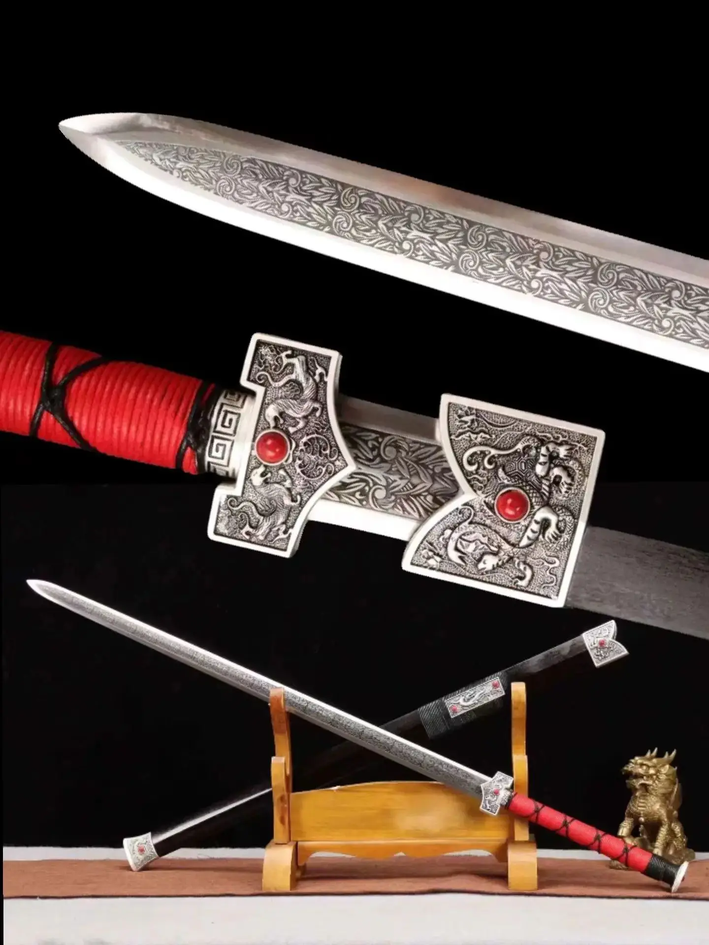 Chinese Kungfu Traditional Battle Sword, Handmade Multi Refined 65 Manganese Steel Blade, High Quality Ebony Scabbard,Unhardened