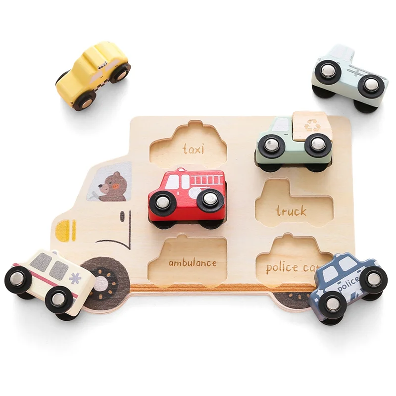 AS96-Car Kids Montessori 3D الخشب لغز مطابقة التعلم المبكر التعليمية التنسيق بين اليد والعين الأطفال هدية