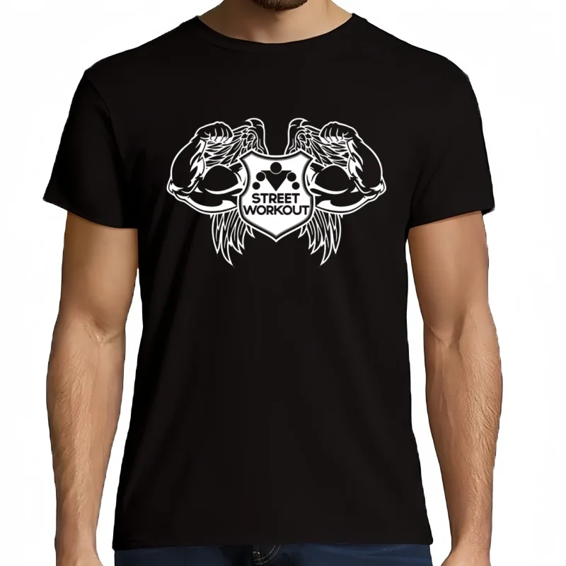 mode hommes imprimer rue entraînement T-shirt col rond manches courtes été respirant Fitness Bar frères Homme hau