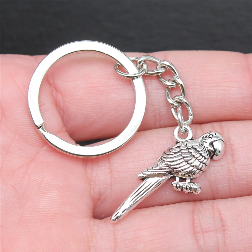 Keychain Holder Dropshipping Vintage Handmade Antique Silver Color 33x16mm Parrot Pendant Keyring