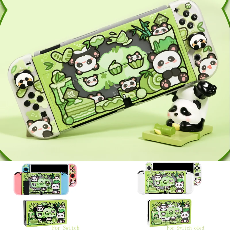 

Cute Panda Hard Cover TV Dock Charger Stand Case For Nintendo Switch oled Crystal Shell NS Joy-Con Controller TPU Soft Protector