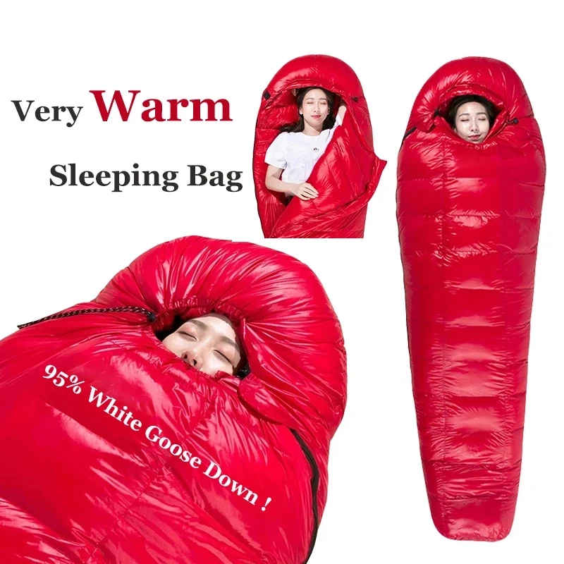 Adult 95% White Goose Down Sleeping Bag Camping Sleeping Bag Goose Down Filled Men Mummy Sleeping Bag Warm for Travel Hiking Bag