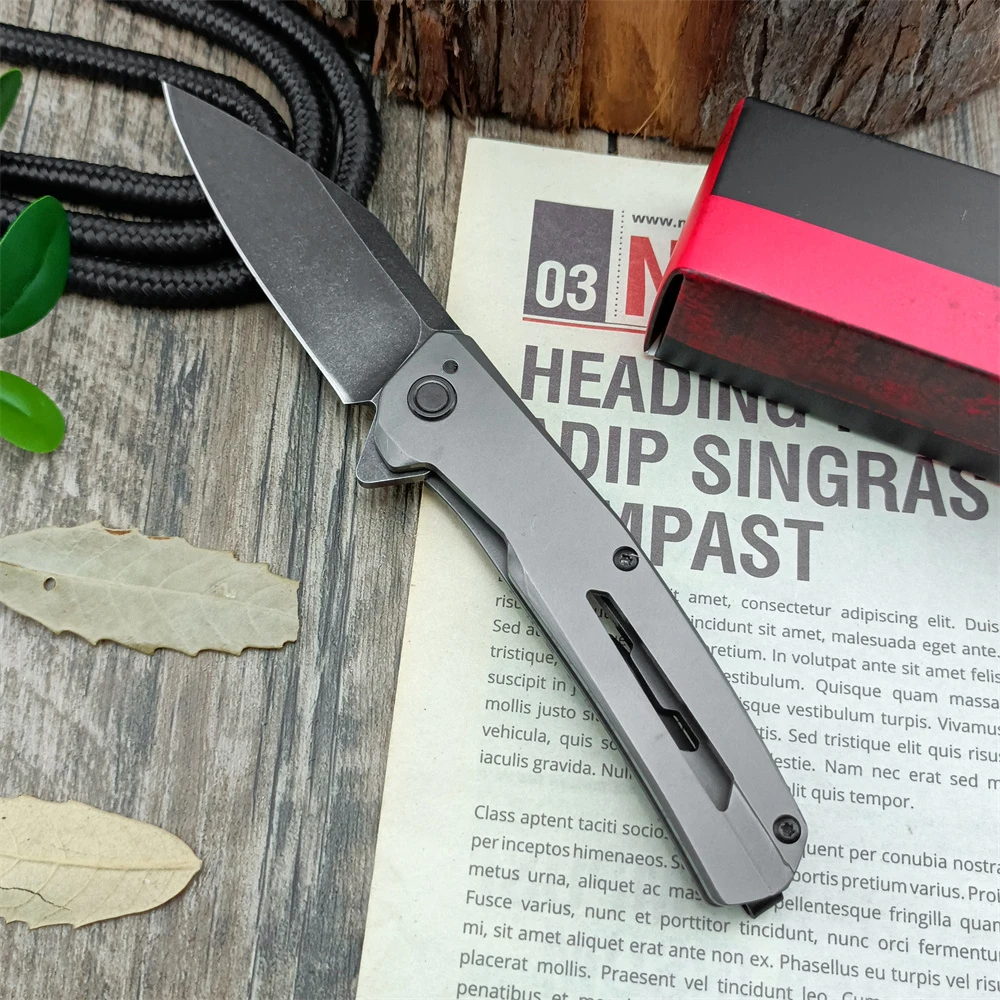 

K1404 Stonewashed Assisted Folding Knife 3.07" D2 Blade Stainless Steel Handle Outdoor Self Defense Tactical Survival EDC Tools