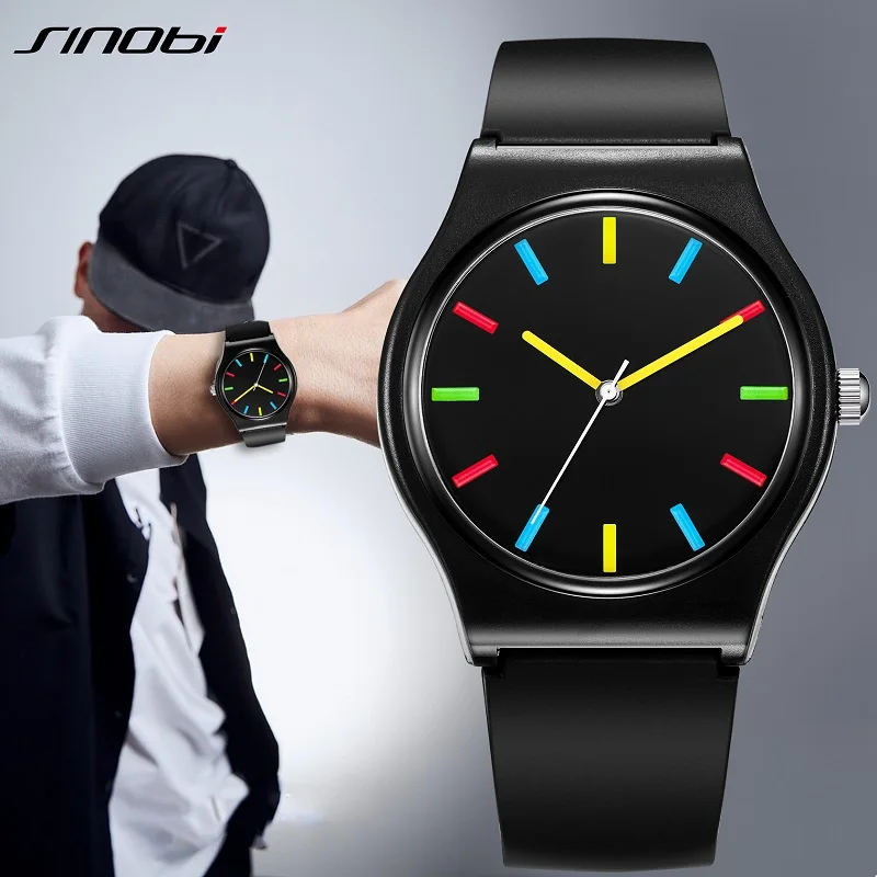 SINOBI Colorful Men\'s Watches Fashion Sports Quartz Wristwatches Rubber Strap Best Gifts Clock Top Luxury Relogio Masculino