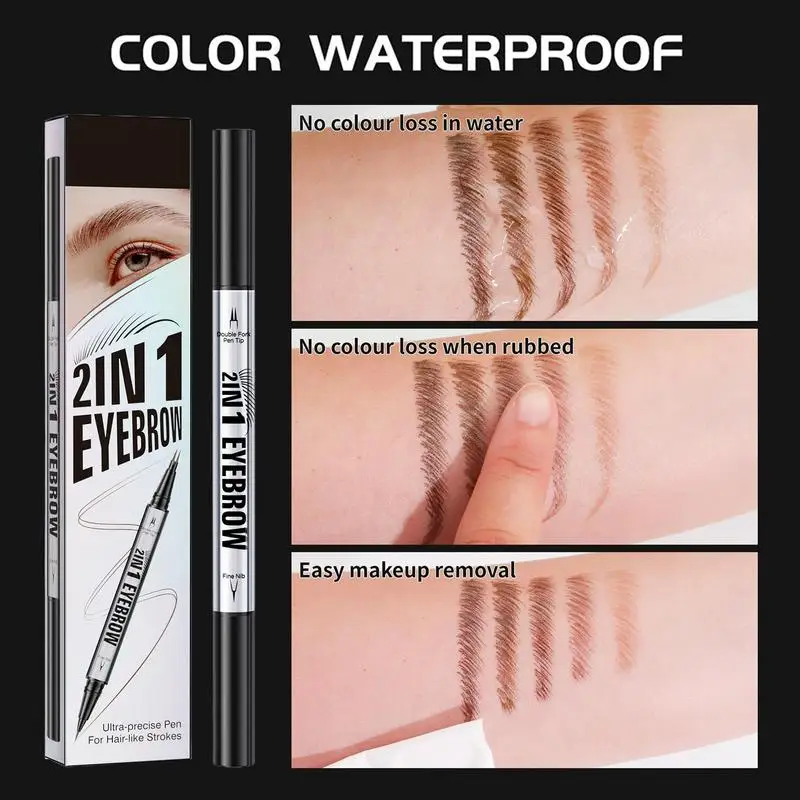 قلم حواجب مزدوج الأطراف مقاوم للماء والعرق قلم حواجب برية برأسين 2 في 1 قلم حواجب Microblade قلم حواجب