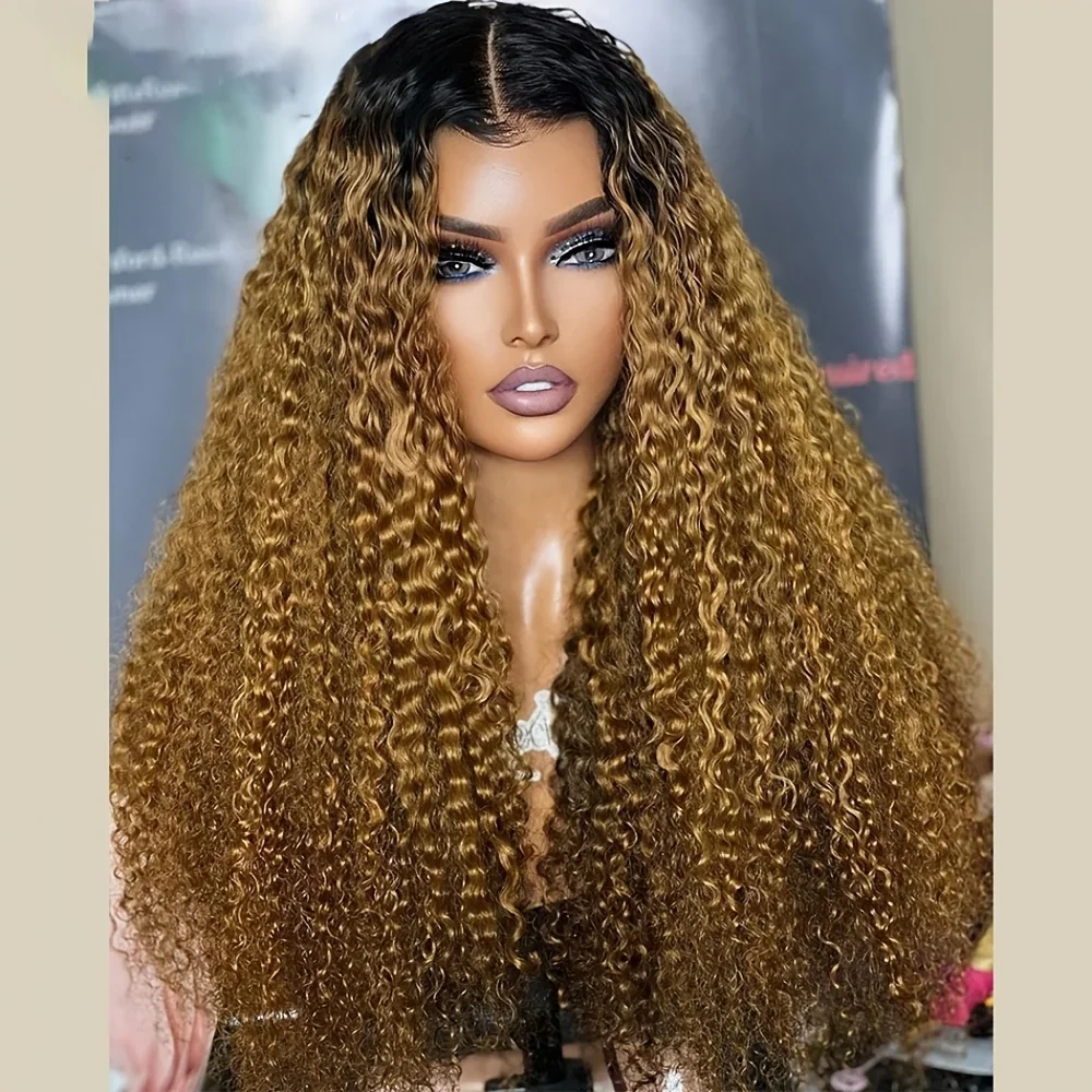 26インチ-180密度-ソフトキンキーカーリー-ブロンド-レースフロントウィッグ-女性用-ベビーヘア付き-耐熱性-グルーレスウィッグ