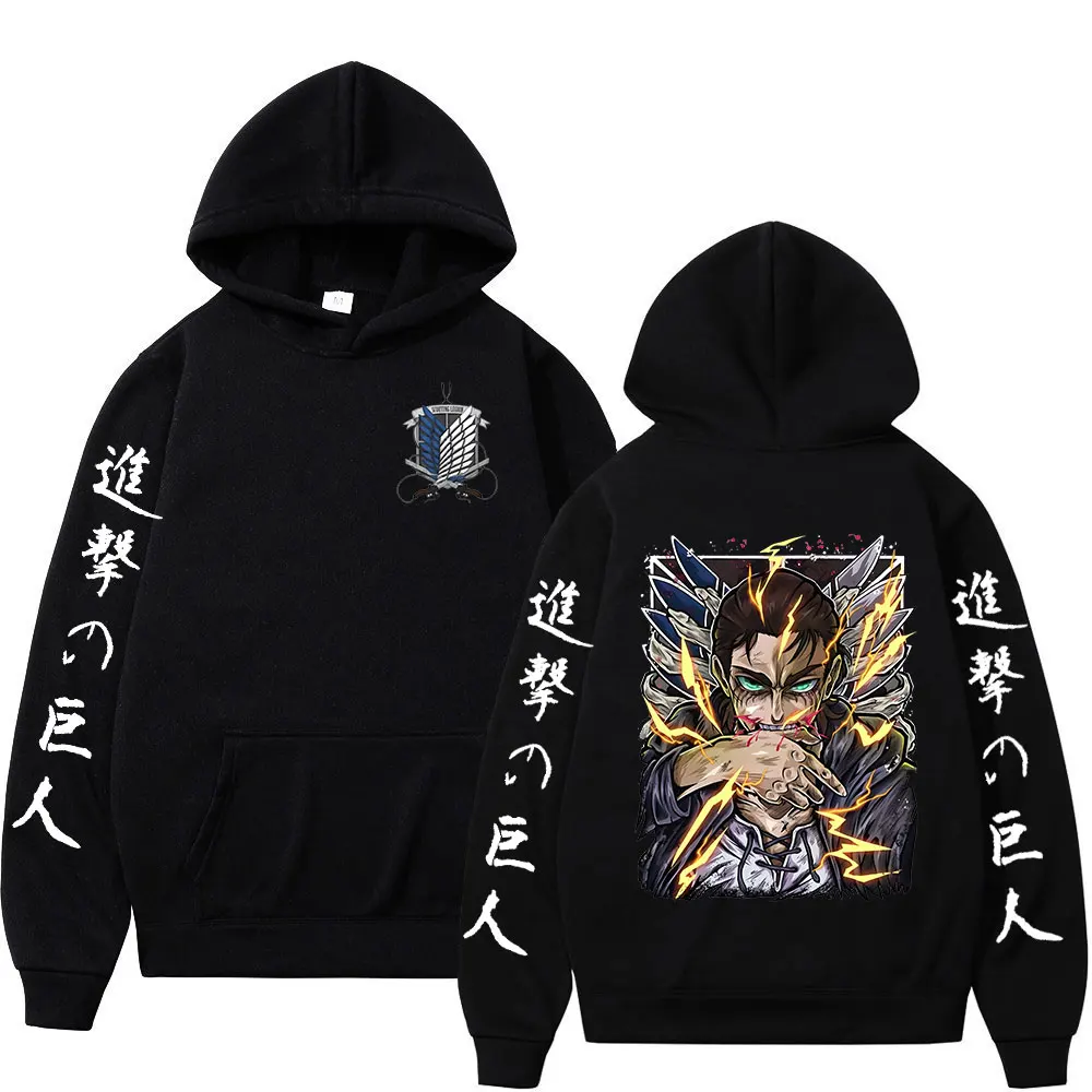 

Anime Attack on Titan Mikasa Ackerman Eren Jaeger Wings of Freedom Hoodies Men Women Casual Vintage Hooded Sweatshirts Pullovers