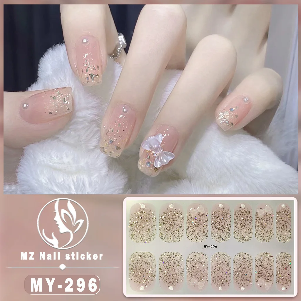 Baking Free Gel 5D Nail Sticker Wholesale Gradient Glitter Nail Stickers Simple Waterproof  Full Cover Nail Wraps DIY Manicure