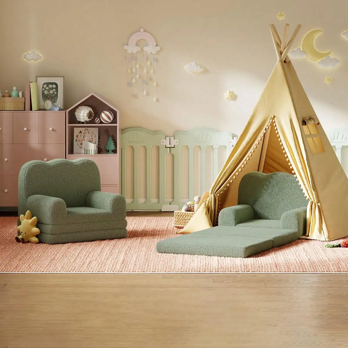 

Детский диван-кровать 2-в-1 из плюшевой ткани, мягкое раскладное кресло-лежак для детей, удобный детский диванчик