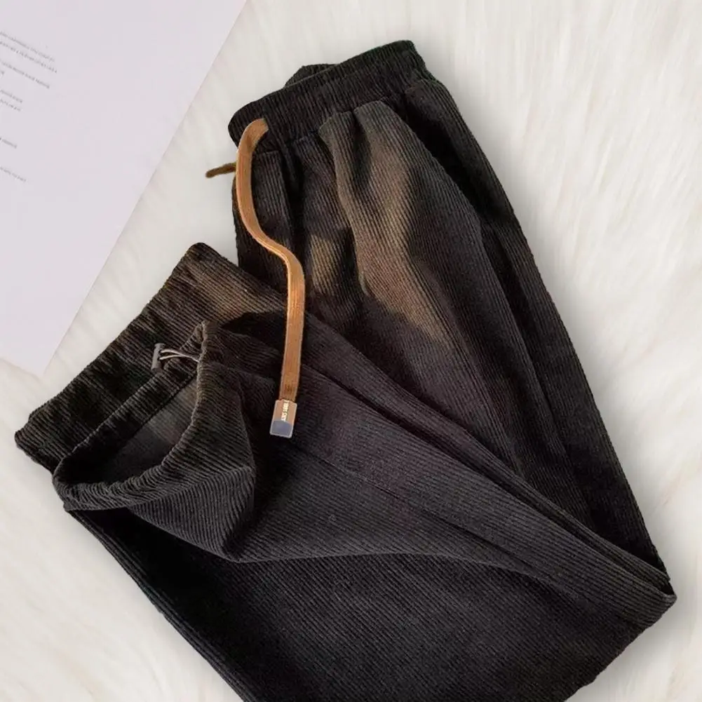 Men Polyester Sweatpants Men's Drawstring Elastic Waist Plush Wide Leg Pants with Simple Style Soft Breathable for Comfortable