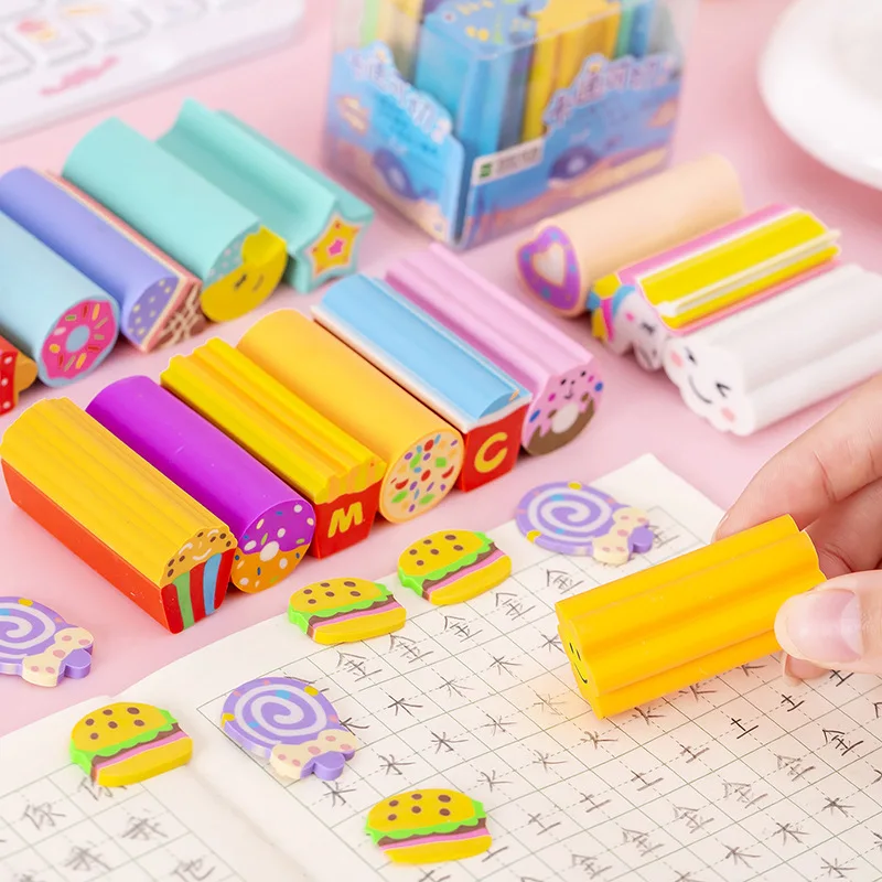 6 Piece /Box Cartoon Cute Unicorn Rubber Mini Eraser Set Novelty Stationery