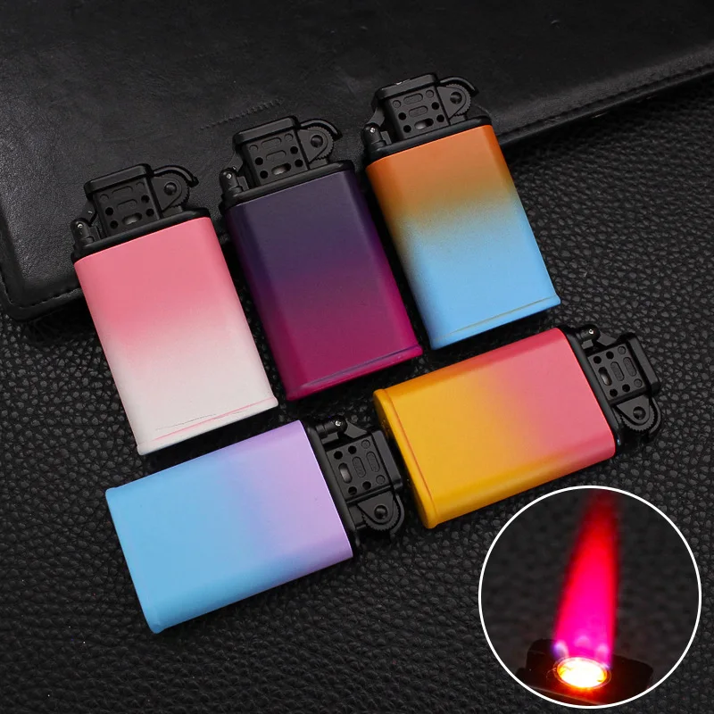 New Gradient Multi-color Inflatable Cigarette Lighter Metal Men's Portable Windproof Red Flame Lighter Smoking Set