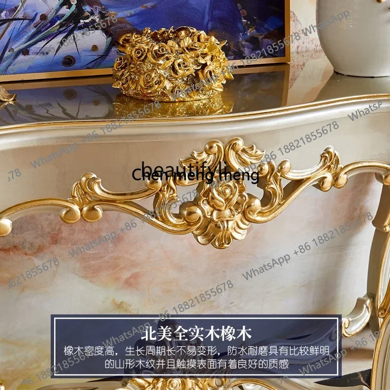 183 European solid wood entrance American villa living room water-based paint engraving drawing gold and silver entrance table