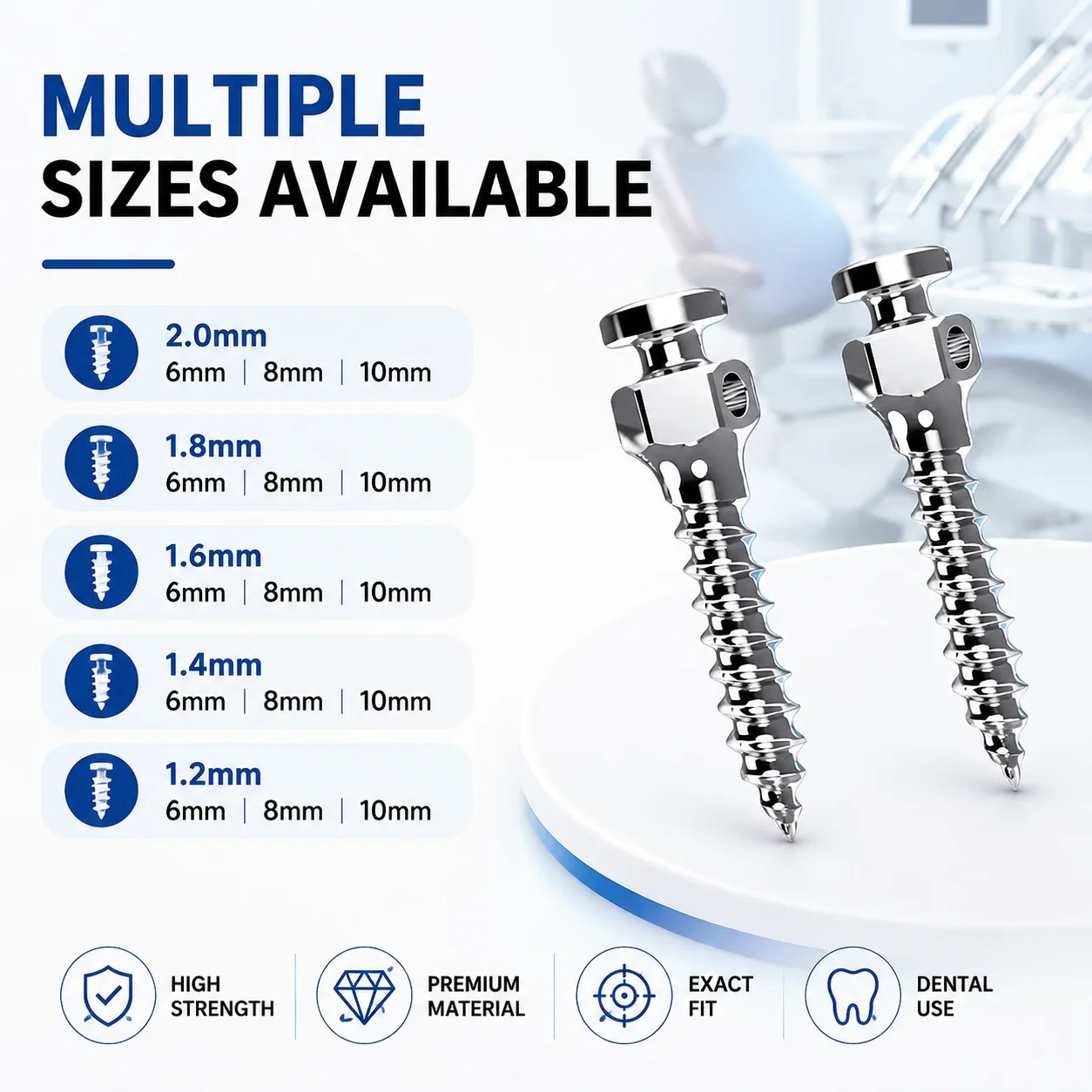 Orthodontic Mini Screws Kit TAD Titanium, Self Tapping Screws with Driver Various Sizes
