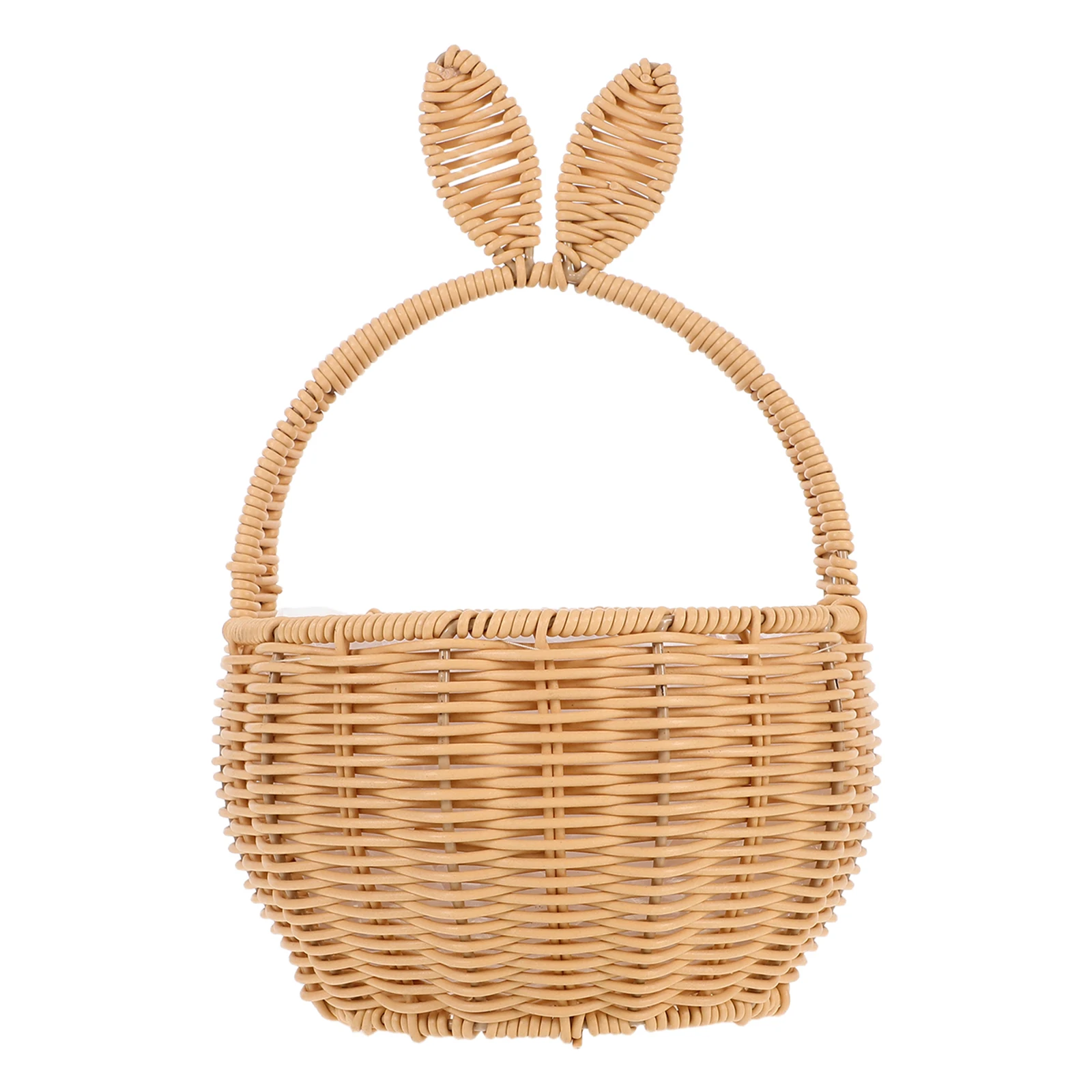 Decorative Woven Rabbit Basket Artificial Rattan Handheld Storage Basket for Flowers Fruits Or Home Office Organization