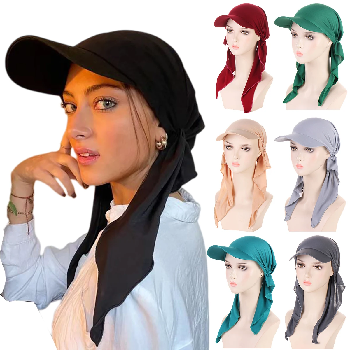 

Новая женская кепка-бандана 2026 года с козырьком, тюрбан, головной платок, хиджаб, однотонная повязка, мусульманская женская модная уличная шляпа