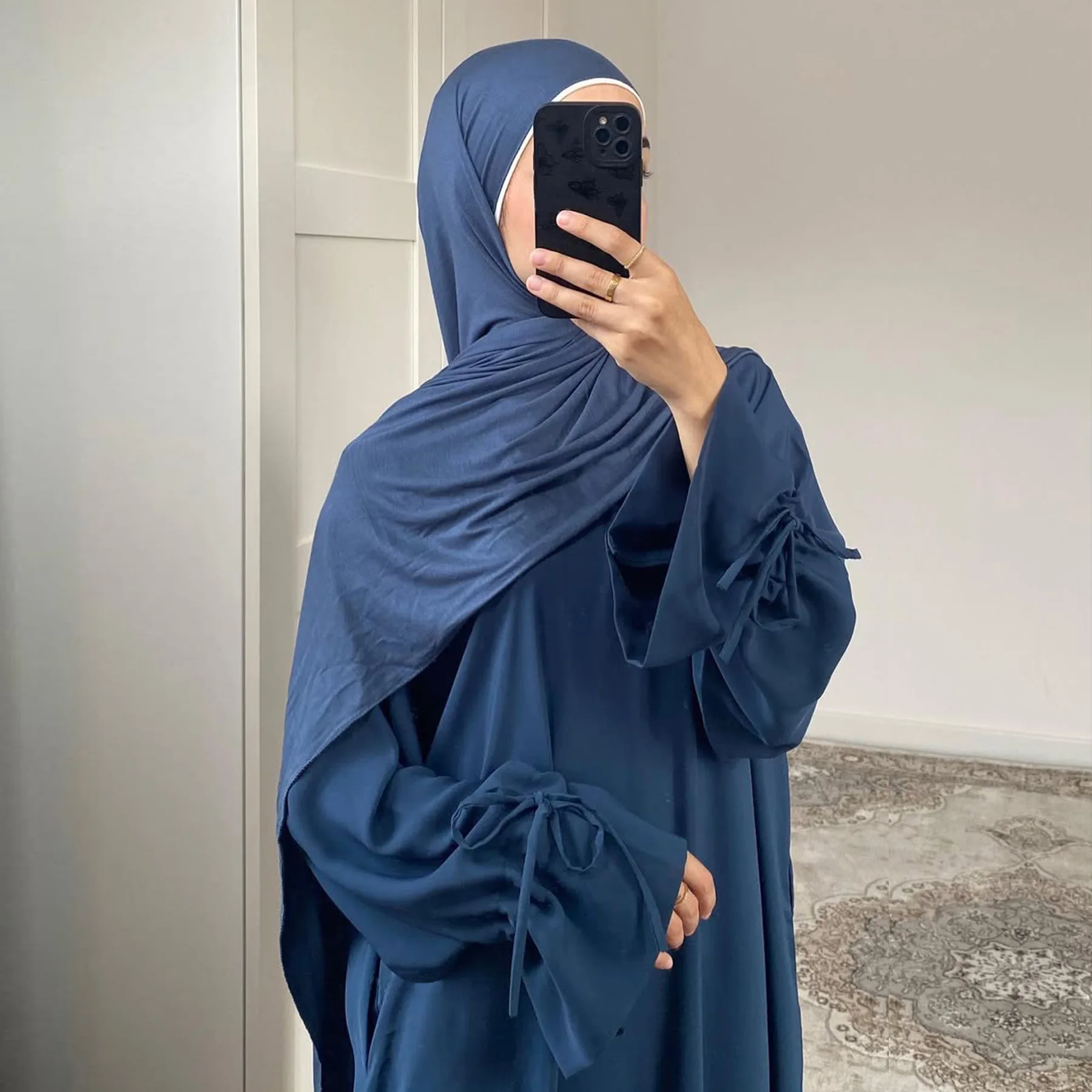 Casual Abaya Dress for Women, Muslim Dress, Wide Sleeves with Drawstring, Zipper Front, Hijabi Islamic Clothing, Ramadan Eid