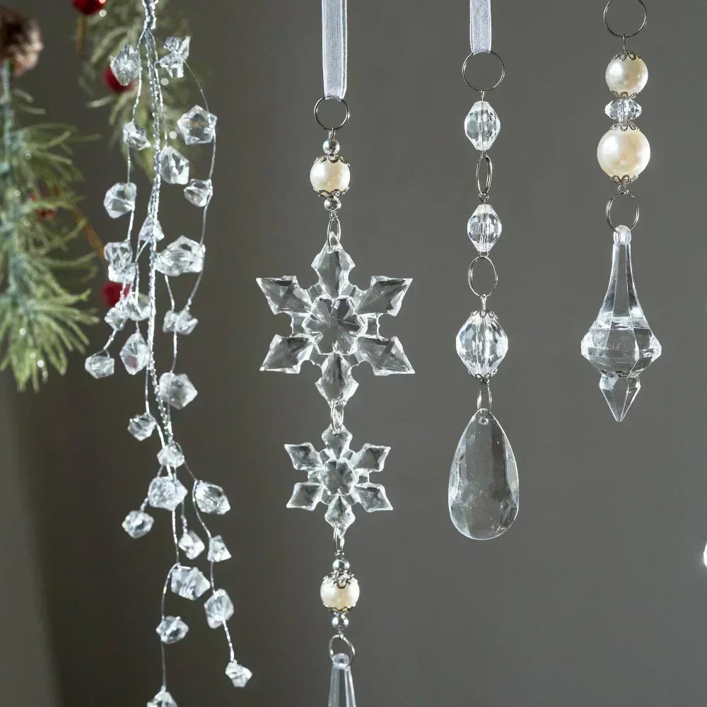 New Christmas Tree Decoration Snowflake Water Drop Pendant Christmas Transparent Acrylic Snowflake Jewelry Pendant