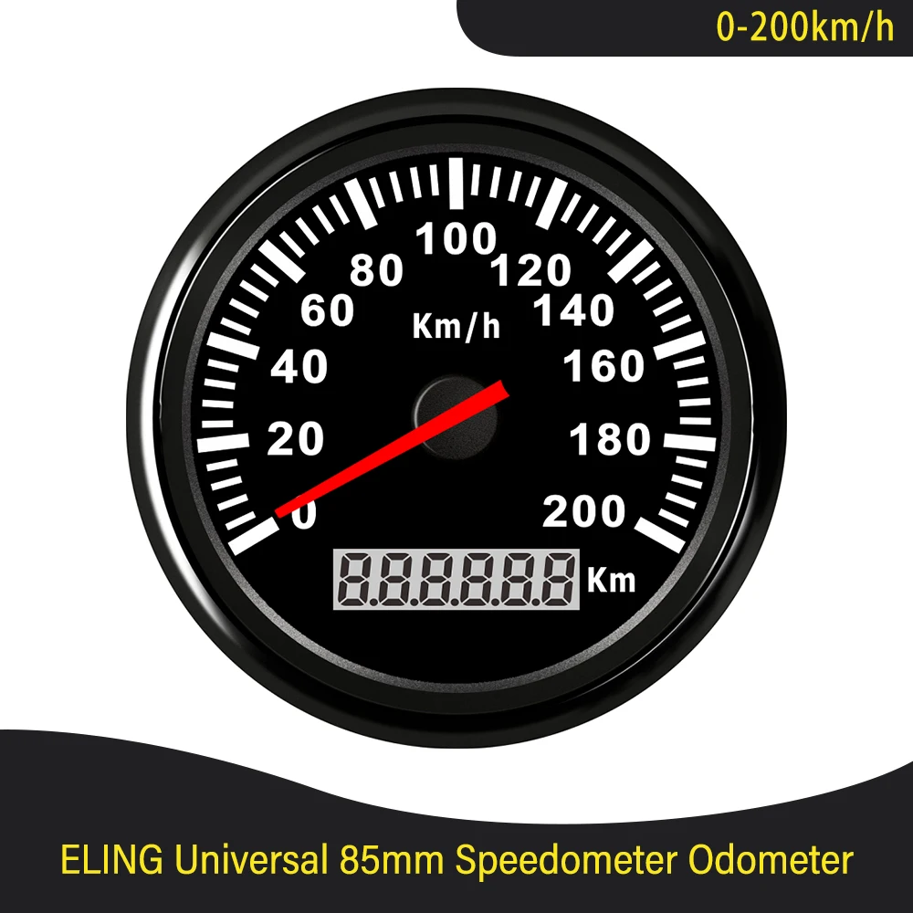 

85 мм спидометр с импульсным сигналом, одометр 0-120 км/ч, 0-200 км/ч с красной подсветкой для автомобиля, грузовика, мотоцикла, лодки, 12 В 24 В