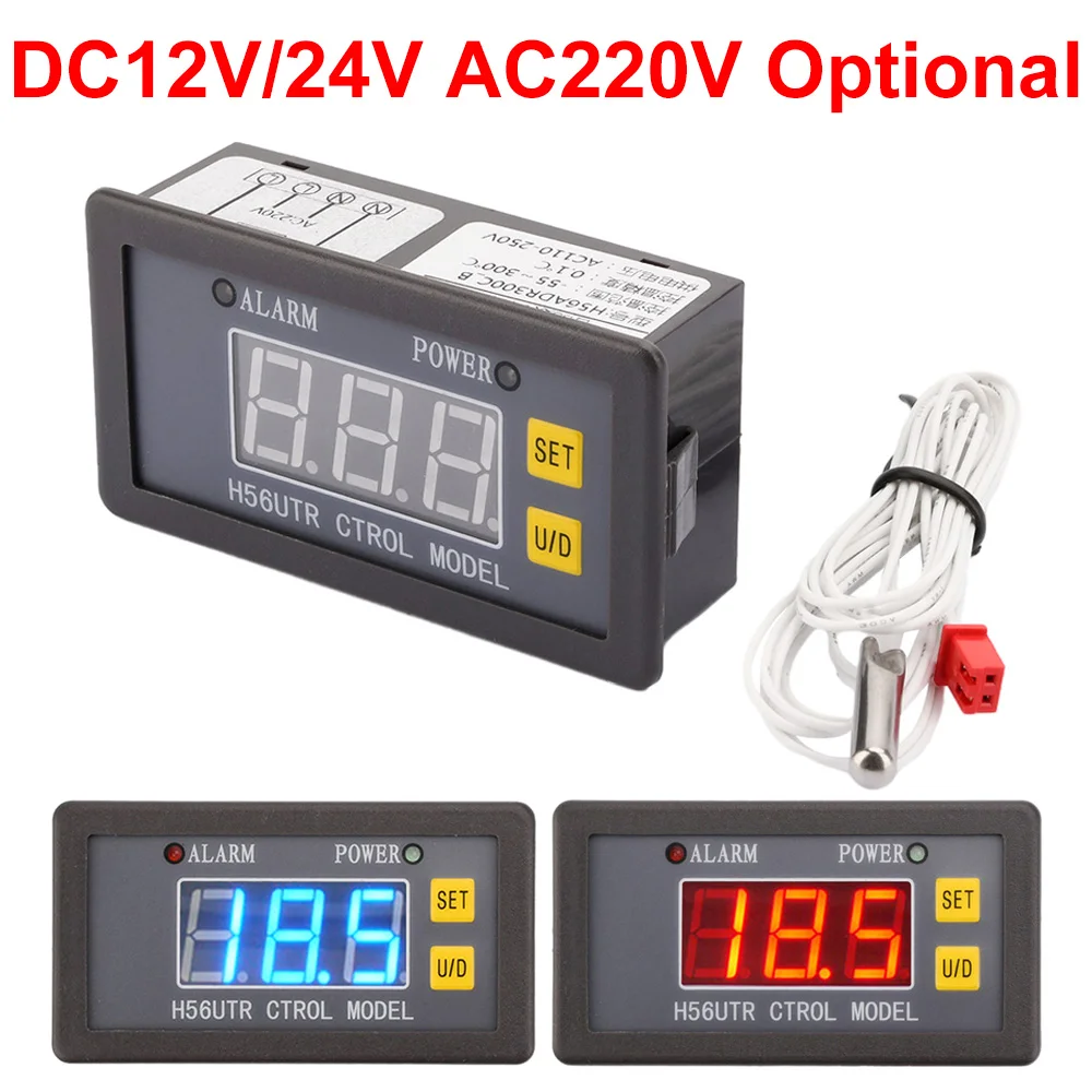 Controlador de Temperatura Digital com Display Led Termostato Instrumento de Controle de Calor e Resfriamento Sonda Ntc H56tr ac 220v dc 12 v 24v