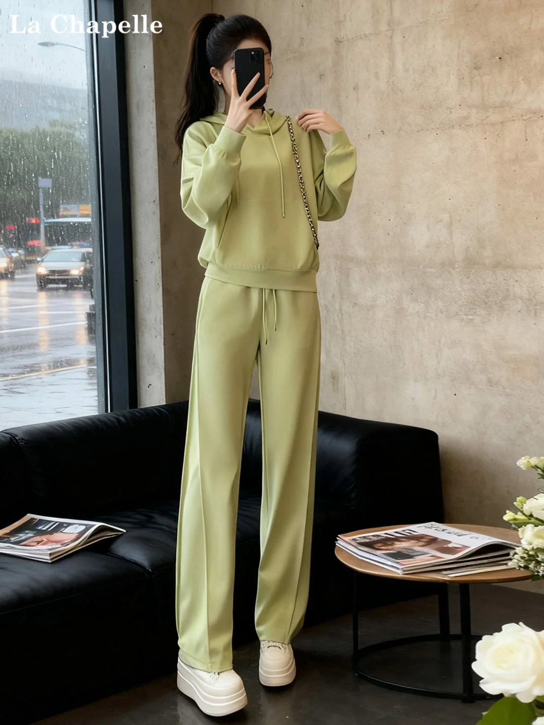 

La Chapelle High-End Casual Sportswear Set Women's Spring Autumn Winter Sli Hoodie een Sweatirt Sweatpants Two-Piece Set