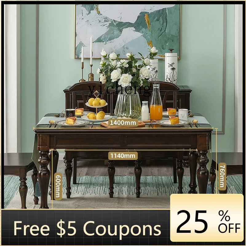 

H3-24 pure solid wood dining table and chair combination light luxury rural simple guest restaurant home rectangular