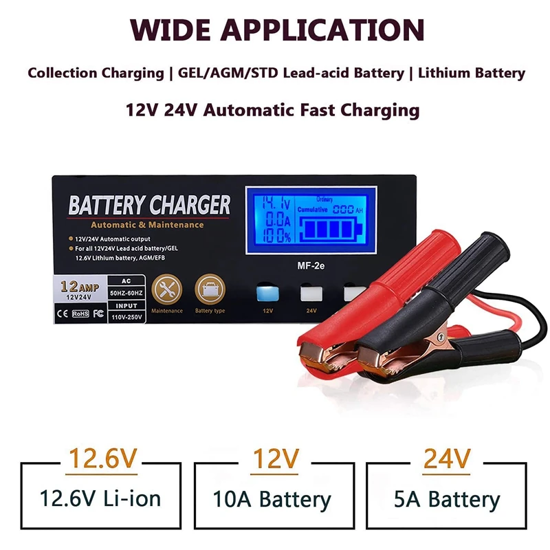 EU Plug Full Automatic Car Battery Charger Intelligent Pulse Repair Battery Charger For 12V/24V Truck Motorcycle Charger