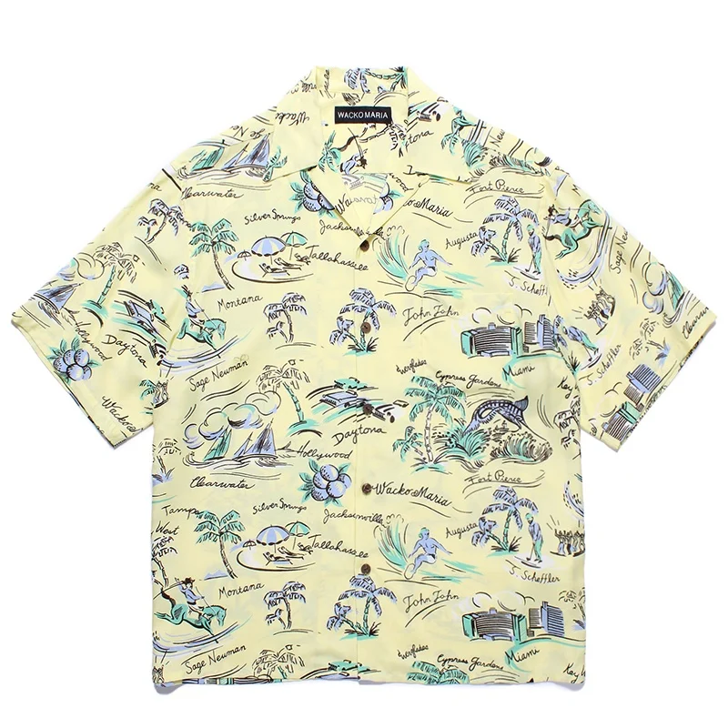 25SS Beach Surf Coconut Holiday Digital Full Print WACKO MARIA Summer Mens Womens Hawaii Short Sleeve Shirt