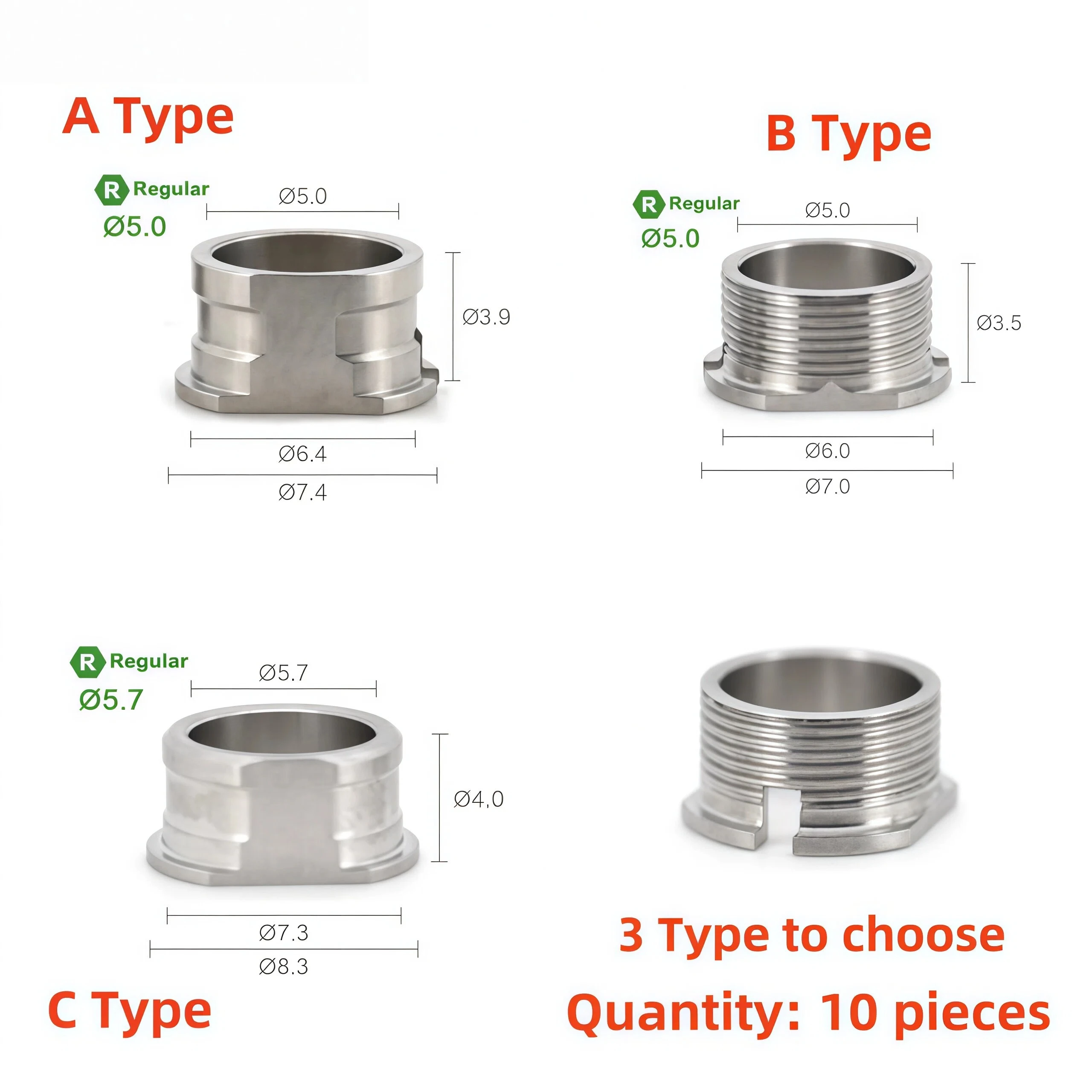 

10pcs Guided Implant Sleeves for Osstem, Surgical Alloy Sleeves for Digital Dental Implant Guidance.
