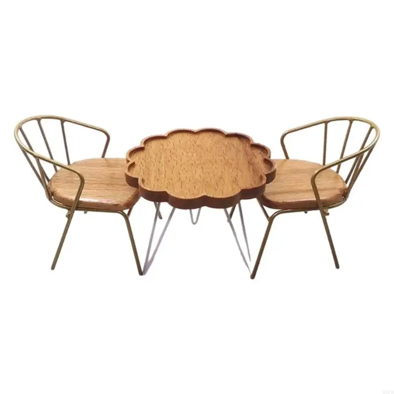   Wooden Furniture Table Chair Set Doll House Decoration Craft Project Scene Props - view 2