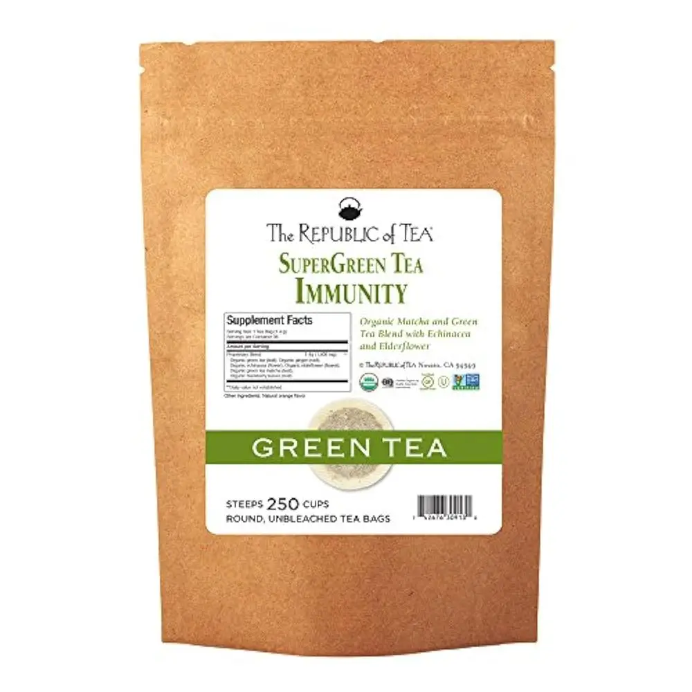 Immunity Supergreen Tea, 250 bolsitas de té, flor de vieja, mezcla de té de equinácea y matcha