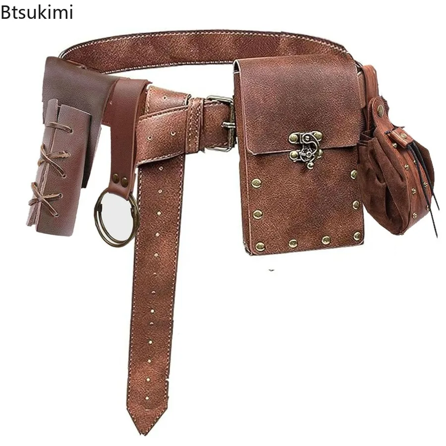 

Renaissance Costume Accessories Vintage Leather Belt Coin Pouch Leather Holder Medieval Halloween Costume Props Waist Belt Sets