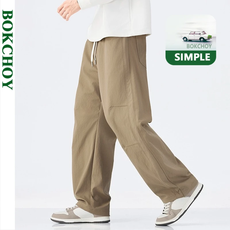 

2025 Autumn New Loose Retro Curved Knife Pants for Men Clothing Zipper Solid Color Big Pockets Trousers LX5049