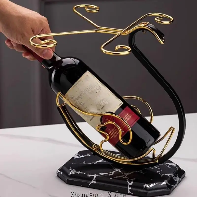 Decorative Iron Wine Stand With Base Holds 1 Bottle 4 Glasses Inverted Wine Holders Rack Suitable For Dining Room Or Bar 3XUF
