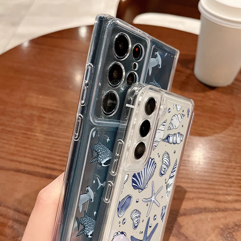 เคสโทรศัพท์ซิลิโคนลายฉลามสำหรับ Samsung Galaxy S25 Edge S23 S24 Ultra S22 S24 FE A17 A55 A56 A16 A26 A36 A35 A15 แบบใส