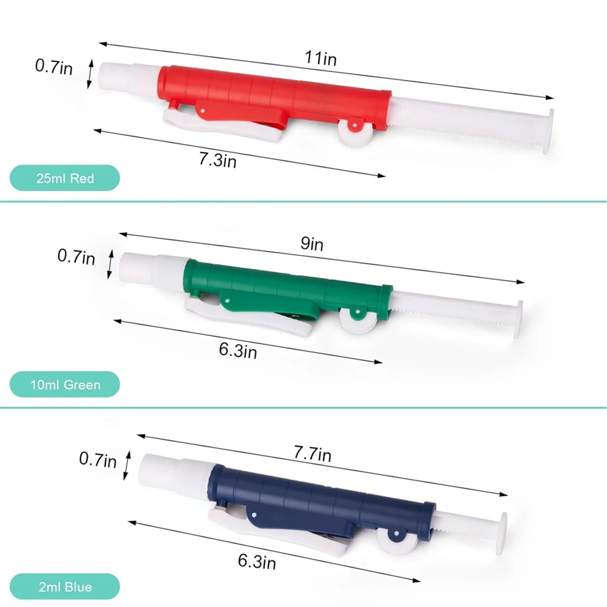 

N12R HOT-Pipette Pumps, 3 лабораторных ручных насоса: 2 мл синего цвета, 10 мл зеленого, 25 мл красного цвета, подходят для стеклянных или пластиковых пипеток
