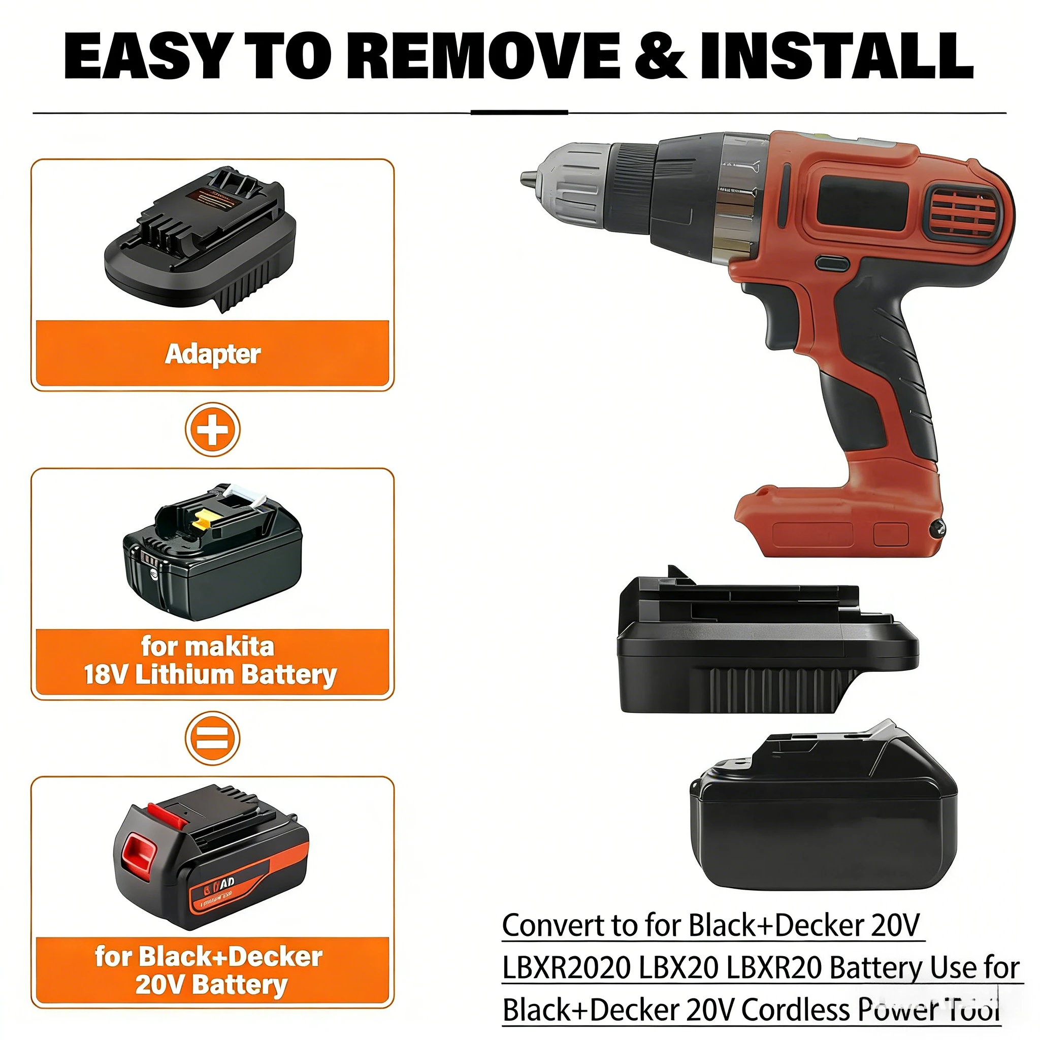 

MT18BD Battery Adapter for Black&Decker 20V Tool Converter for Makita 18V Li-ion Battery Convert to for Black&Decker 20V Drill