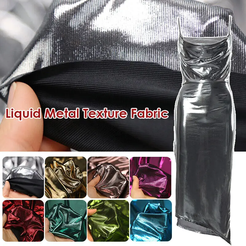 

50x142cm Liquid Metal Texture Bright Mirror Shiny Fabric Elastic Material Craft DIY Women Dress Suit Diy Sewing Material