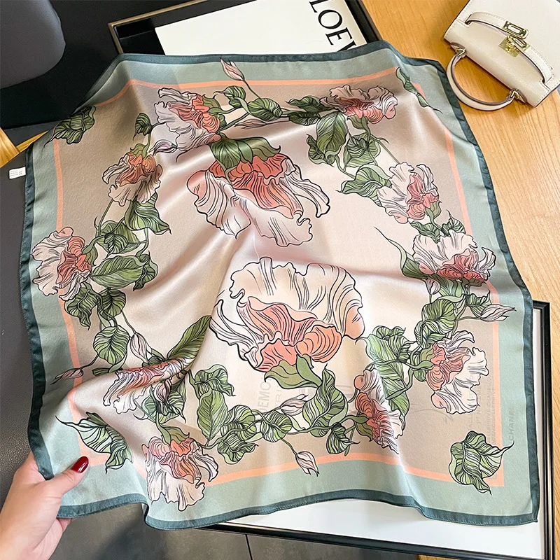 Floral Neckerchief 100% Pure Silk Scarf for Women New Square Shawl Hair Ribbon Headband Luxury Brand Neck Tie Wrist Wrap Bandana